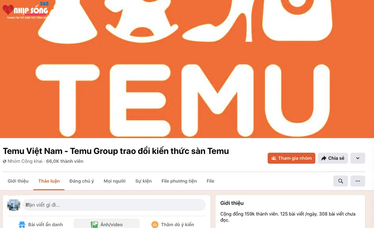 Nhóm trên facebook được lập với hơn 66.000 thành viên trao đổi kiến thức về sàn Temu - Ảnh chụp màn hình