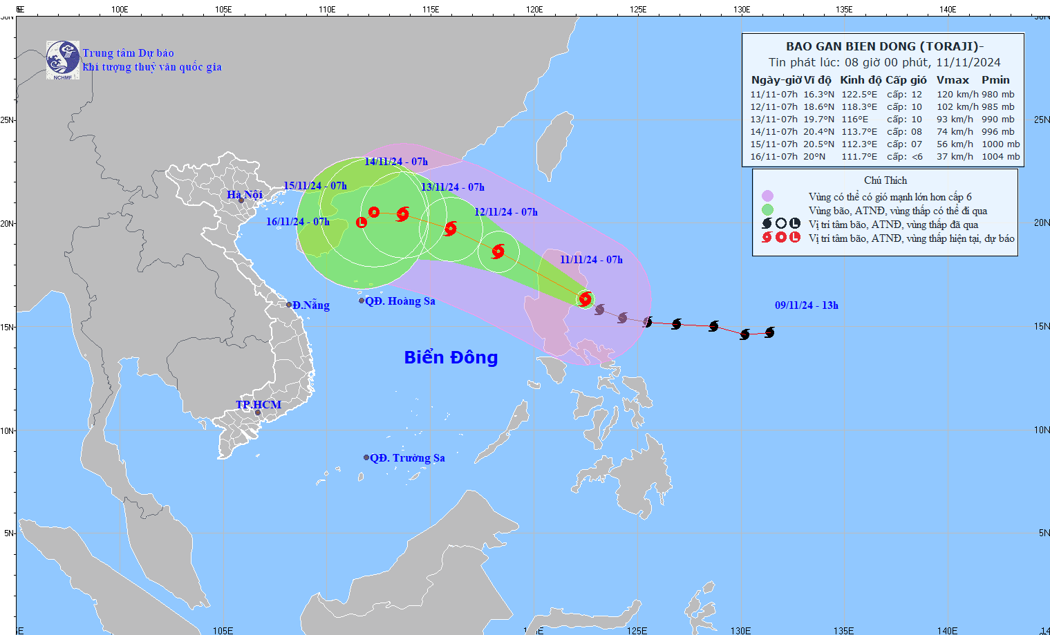 Hướng đi của bão TORAJI.