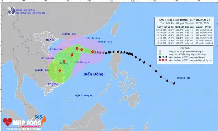 Tin bão trên Biển Đông (Cơn bão số 7) mới nhất hôm nay 9/11: Cường độ bão mạnh nhất vào hôm nay