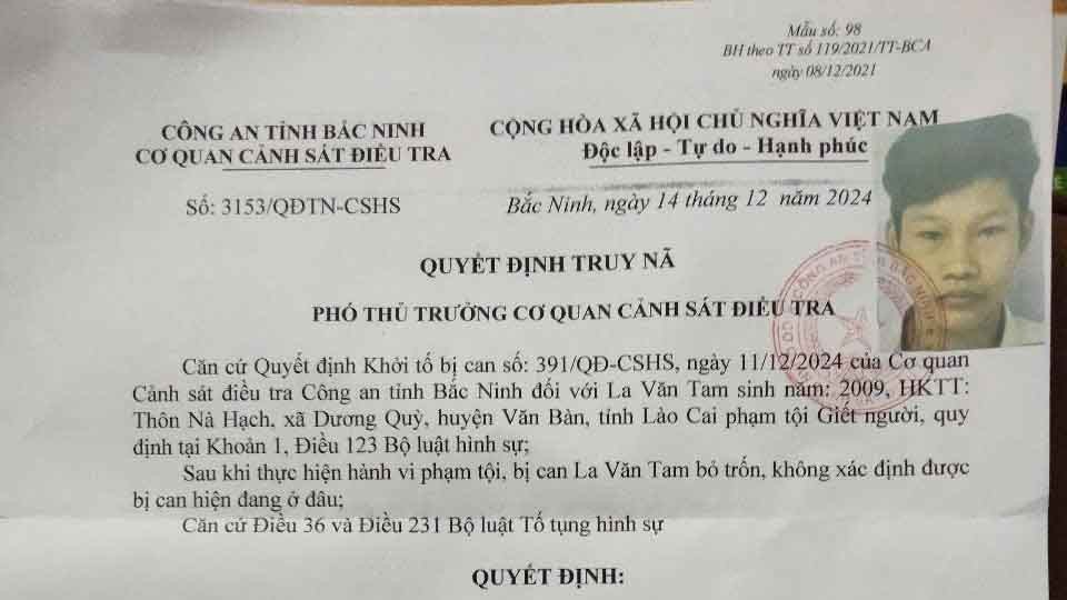 Quyết định truy nã đối tượng La Văn Tam (Ảnh Báo Lào Cai