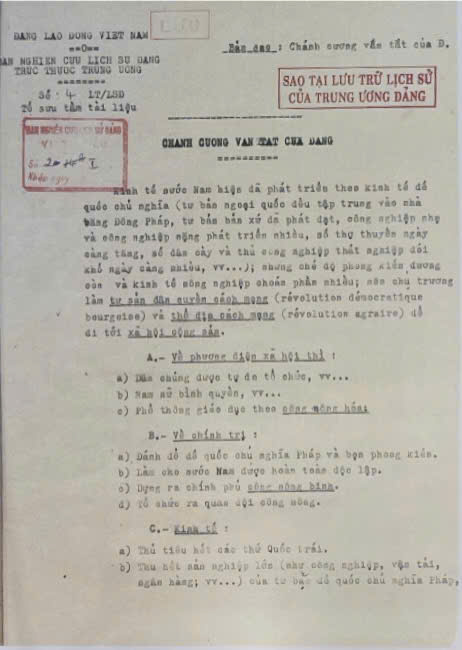 Chánh cương vắn tắt, sách lược vắn tắt- Cương lĩnh Chính trị đầu tiên của Đảng Cộng sản Việt Nam do lãnh tụ Nguyễn Ái Quốc soạn thảo tháng 2/1930