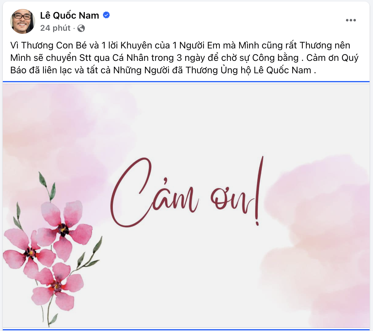 Thông báo mới của NS Lê Quốc Nam về vụ việc liên quan đến diễn viên Minh Dự