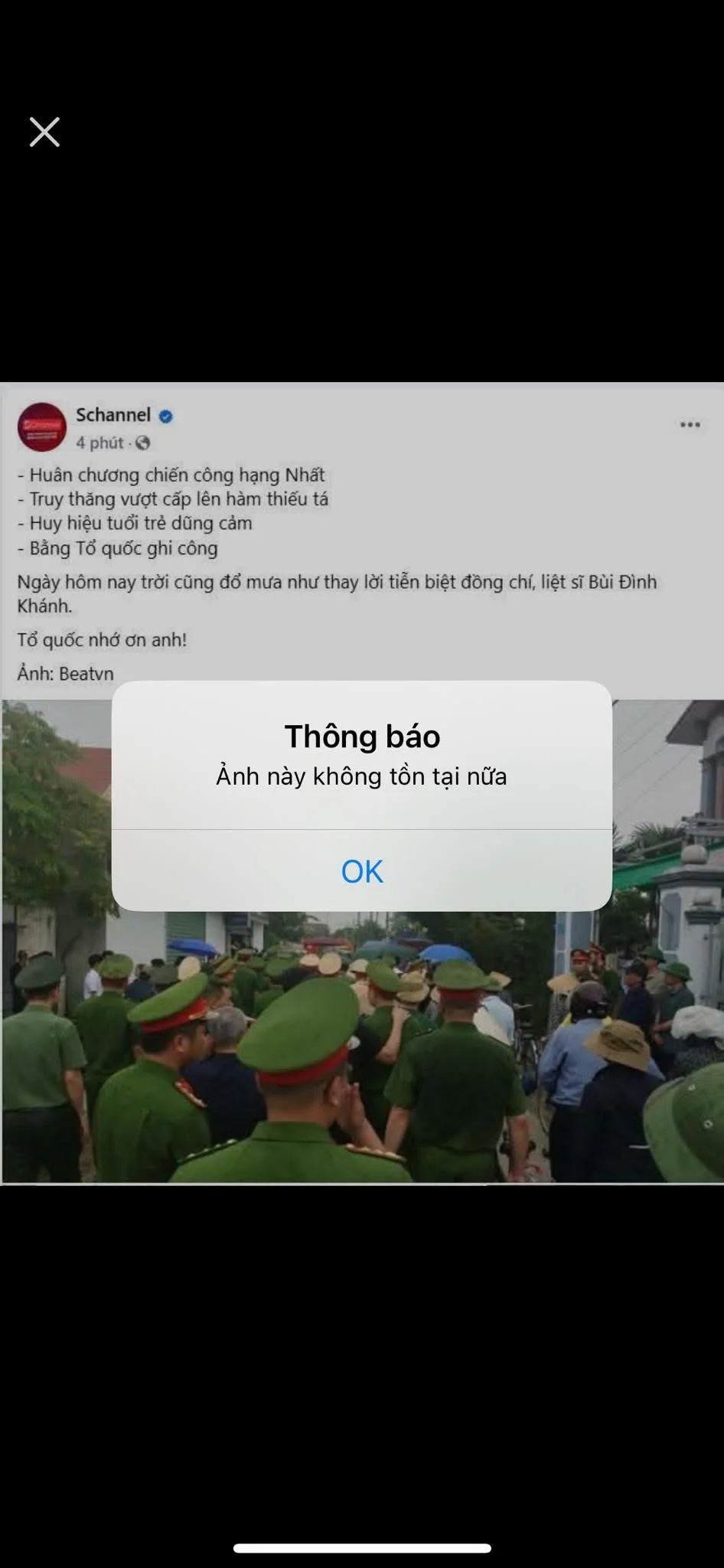 Hai fanpage Beatvn và Schannel đã nhầm lẫn tên bị can Bùi Đình Khánh với liệt sĩ Nguyễn Đăng Khải gây bức xúc dư luận. Ảnh chụp màn hình