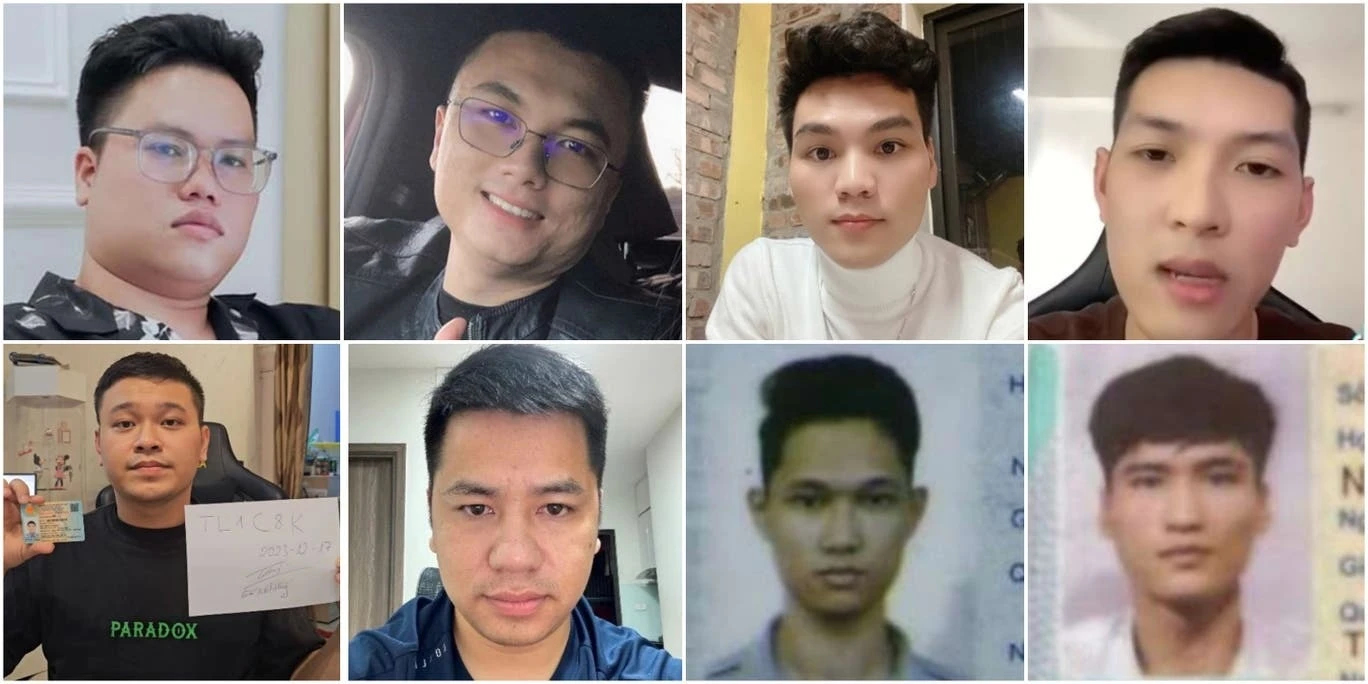 Chân dung 8 thành viên bị cáo buộc điều hành mạng lưới tương tác ảo quy mô lớn trên nền tảng X. 