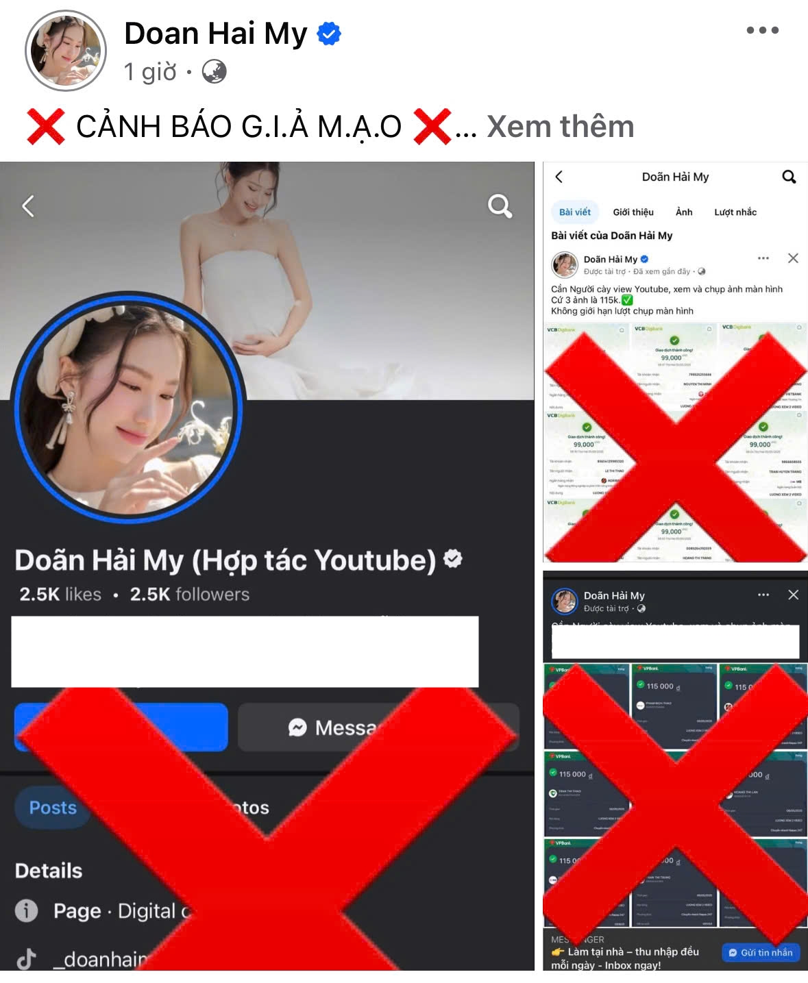 Doãn Hải My lên tiếng về các tài khoản giả mạo trên mạng xã hội 1 Doãn Hải My cảnh báo giả mạo.
