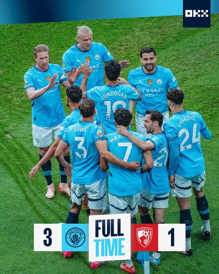 Man City đánh bại Bournemouth trong trận cầu hai thẻ đỏ, áp sát mục tiêu dự cúp châu Âu 2 Man City dễ dàng đánh bại Bournemouth trên sân nhà