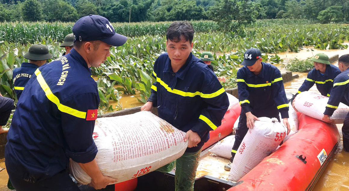 Vận chuyển lương thực đến nơi khô ráo. 