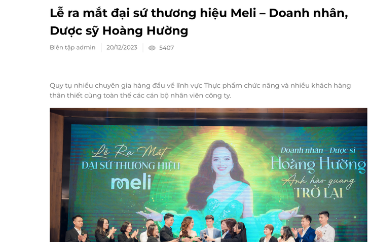 Hoàng Hường trong lễ ra mắt đại sứ thương hiệu Meli được đăng tải năm 2023 - Ảnh: Chụp màn hình