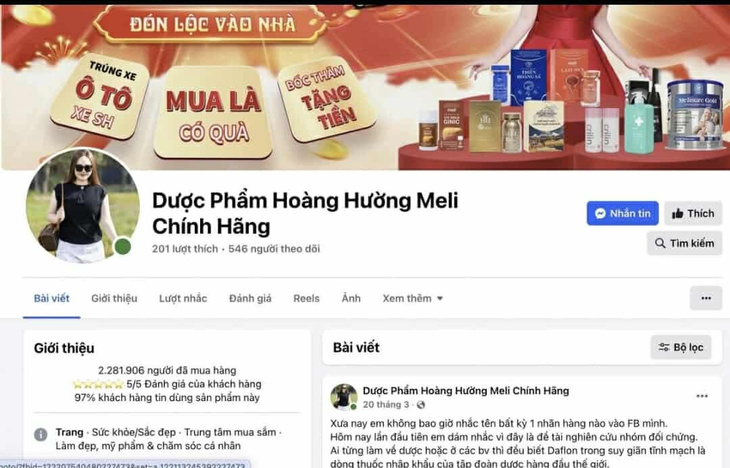 Trang fanpage Dược phẩm Hoàng Hường Meli chính hãng